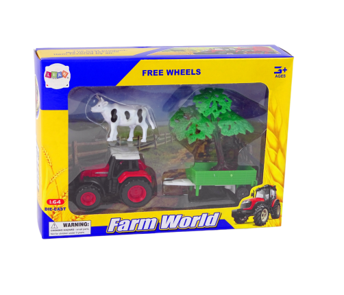 Farm Set Tractor Trailer Cow 1:64