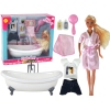 Children's Doll Long Blonde Hair Bathrobe Pink Bathtub Bathroom