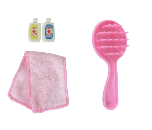 Children's Doll Long Blonde Hair Bathrobe Pink Bathtub Bathroom