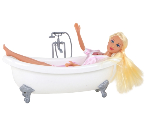 Children's Doll Long Blonde Hair Bathrobe Pink Bathtub Bathroom