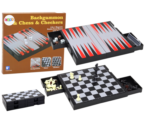 3in1 Game Set Magnetic Board Chess Checkers Backgammon