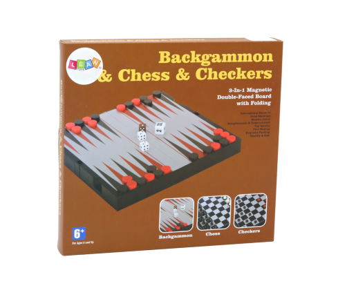 3in1 Game Set Magnetic Board Chess Checkers Backgammon