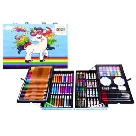 Art Set in a Suitcase with a Unicorn Blue 150 Pieces