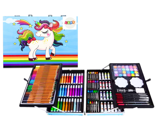 Art Set in a Suitcase with a Unicorn Blue 150 Pieces