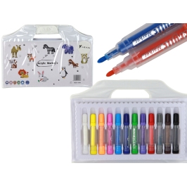 Set of Colored Acrylic Markers in a Suitcase, 12 Pieces