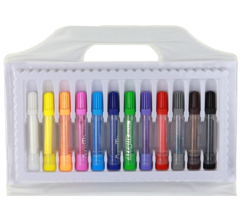 Set of Colored Acrylic Markers in a Suitcase, 12 Pieces