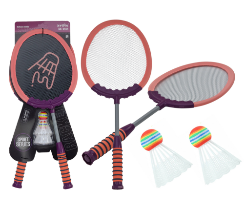 Set of 2 Badminton rackets, 2 Badminton shuttles, pink