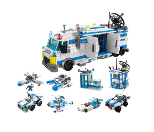 Police Boat Plane Helicopter Construction Bricks Blue MIX