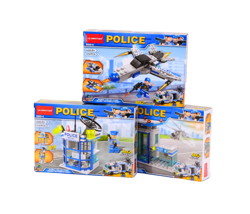 Police Boat Plane Helicopter Construction Bricks Blue MIX