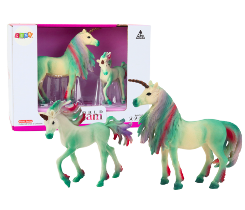 Collectible Figurines Unicorn with Little Green 2 pcs