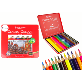 Set of 24 Art Crayons Metal Container