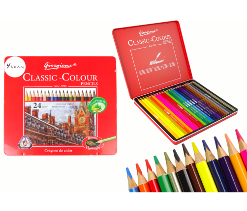 Set of 24 Art Crayons Metal Container