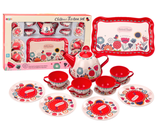 Coffee Tea Set Cups Kettle Tray Red Cafe 15 pcs.