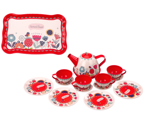 Coffee Tea Set Cups Kettle Tray Red Cafe 15 pcs.