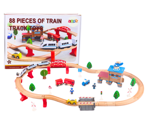 Set Train Tracks Wooden Railway Cars Buildings 88 El