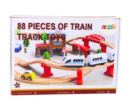 Set Train Tracks Wooden Railway Cars Buildings 88 El