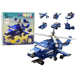 Helicopter Police Helicopter Construction Bricks 6in1 Blue 1000 pieces.