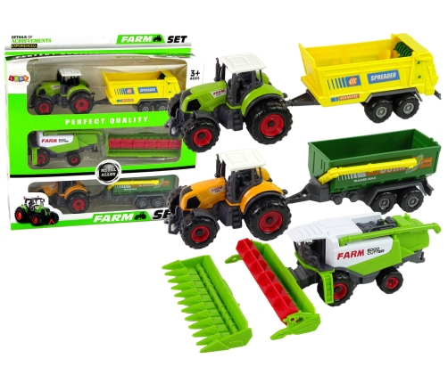 Set of Agricultural Machinery Tractors with Trailers and Harvester