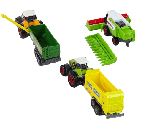 Set of Agricultural Machinery Tractors with Trailers and Harvester