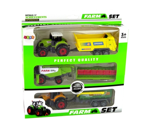 Set of Agricultural Machinery Tractors with Trailers and Harvester