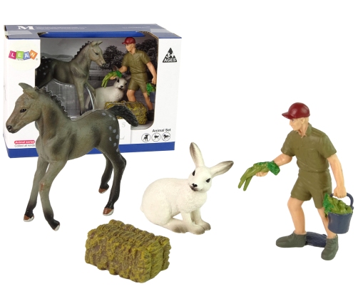 Animal Figurine Set Horse Grey Hare Farmer