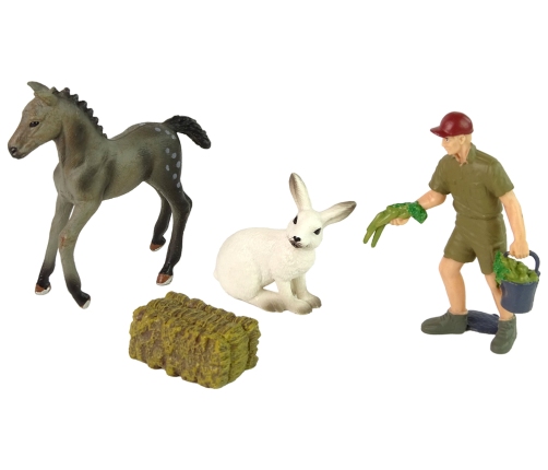 Animal Figurine Set Horse Grey Hare Farmer