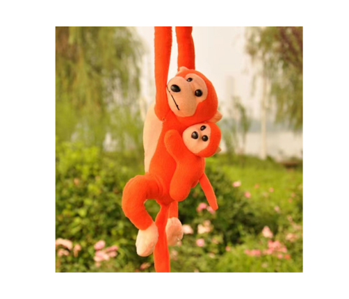 Plush Monkey with Baby Mascot, Orange with Sound 70 cm