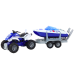 Police Quad with a trailer for transporting a boat and a motorboat