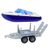 Police Quad with a trailer for transporting a boat and a motorboat