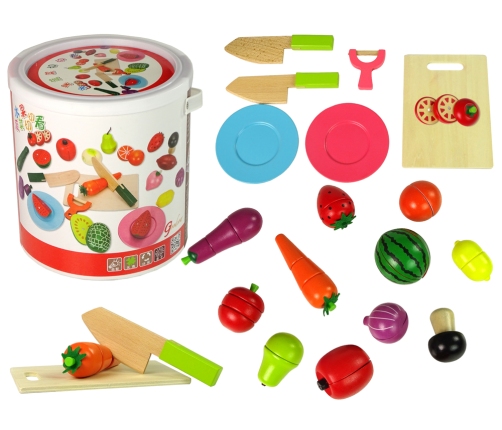 A Set Of Wooden Cutting Fruits And Vegetables On A Magnet