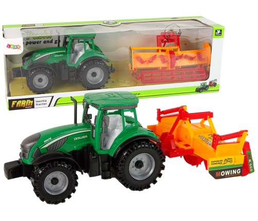 Green Tractor with Orange Cultivator for Kids