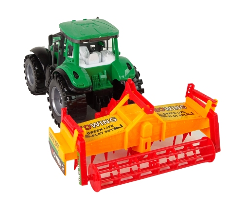 Green Tractor with Orange Cultivator for Kids