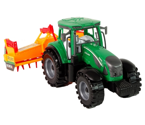 Green Tractor with Orange Cultivator for Kids