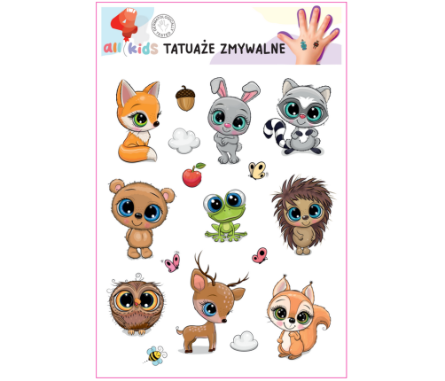 Washable Tattoos For Children Funny Forest Animals 17 El.