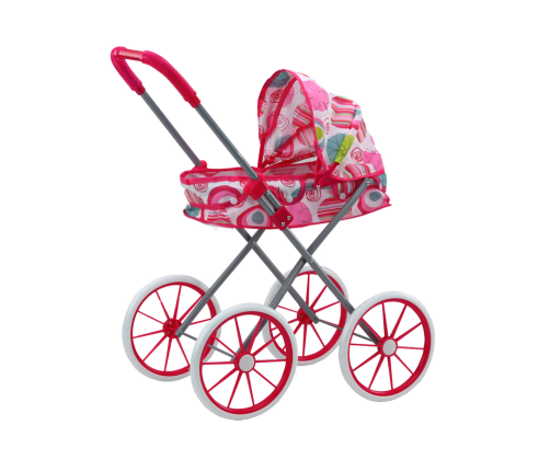 Doll Stroller Large Wheels Foldable Pink Patterns