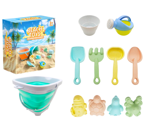 Sand Toy Set Foldable Turquoise Bucket 11 El