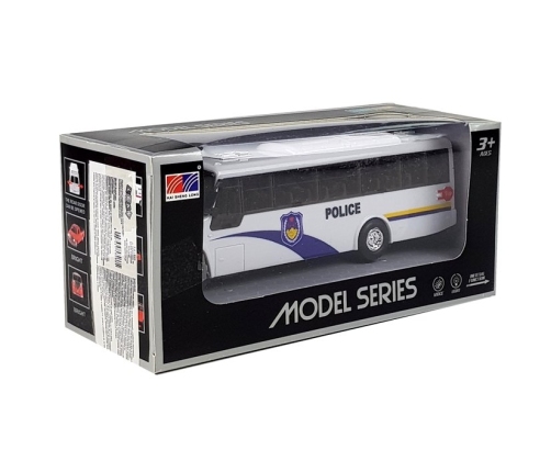 Police Bus Die Cast Model White with Lights