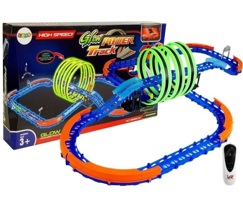 Racing Track Glowing in the Dark with Loops and Remote-Controlled Car