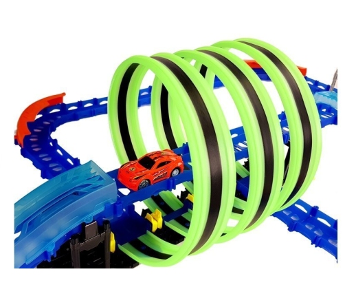 Racing Track Glowing in the Dark with Loops and Remote-Controlled Car