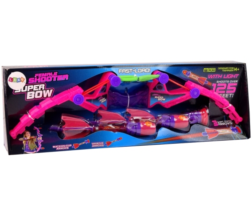 Shooting Bow Arcade Game For Kids Pink Glowing Arrows Whistle