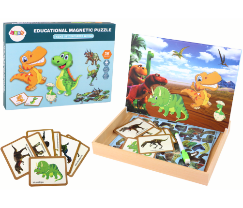 A set of educational magnetic puzzles with dinosaurs