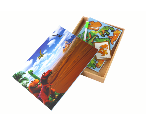 A set of educational magnetic puzzles with dinosaurs