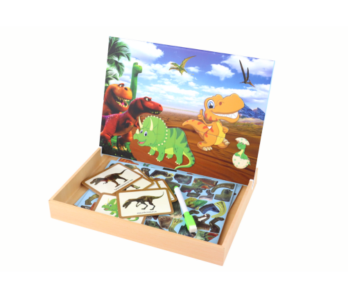 A set of educational magnetic puzzles with dinosaurs