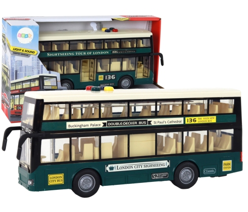 Double Decker Bus Lights Sounds Friction Drive Dark Green 1:16