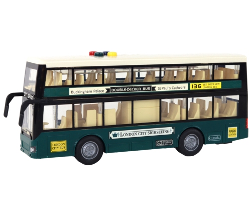 Double Decker Bus Lights Sounds Friction Drive Dark Green 1:16