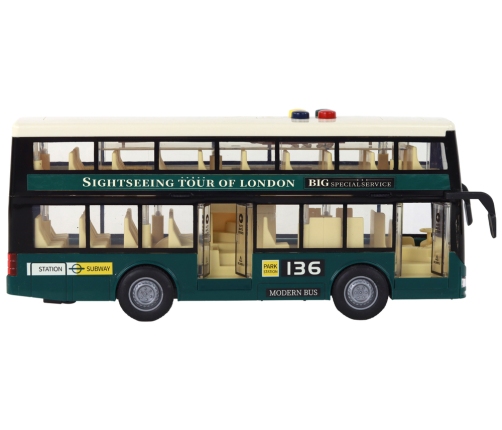 Double Decker Bus Lights Sounds Friction Drive Dark Green 1:16