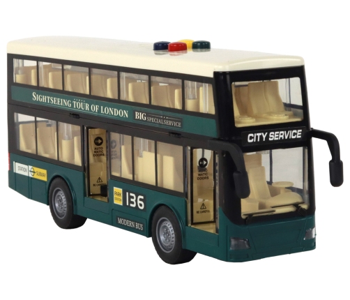 Double Decker Bus Lights Sounds Friction Drive Dark Green 1:16