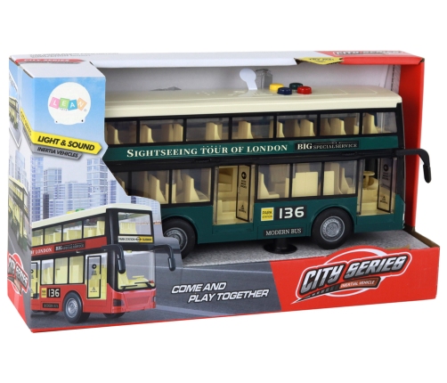 Double Decker Bus Lights Sounds Friction Drive Dark Green 1:16