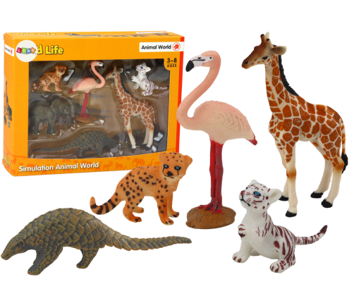 Set of Animals Figurines Giraffe Flamingo Elephant Tiger