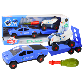 Modern Car Set with Quad Bike and Tow Truck for Dismantling DIY Blue